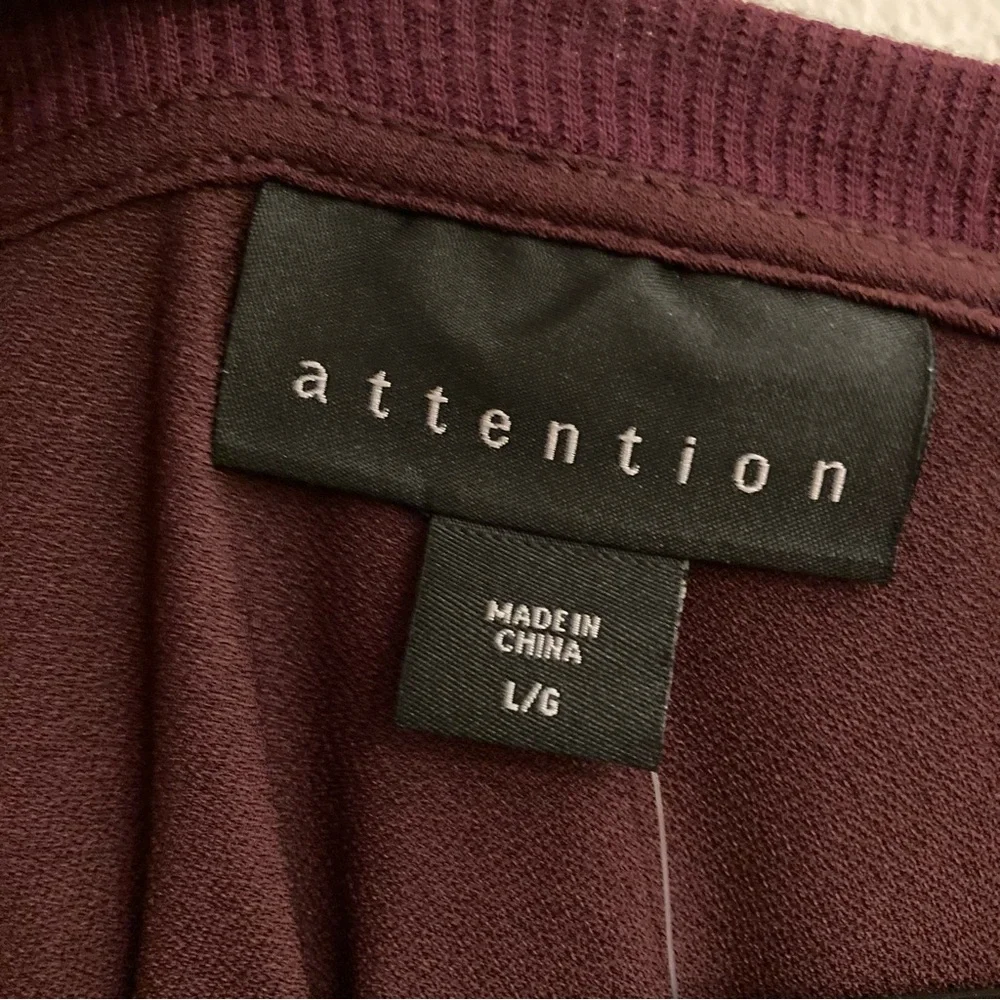 Attention Burgundy Sheer Long Sleeve Sweater Womens Minimalist Fall Top Large